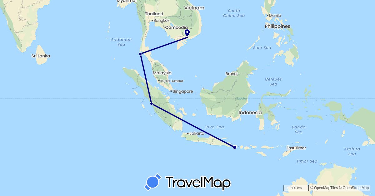 TravelMap itinerary: driving in Indonesia, Thailand, Vietnam (Asia)